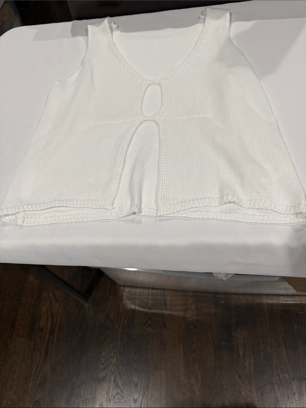 SHEIN White Knit Tank with Front Cutout